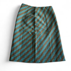 J. Crew A-Line Wool Skirt in Blue and Brown Chevron Sz 2